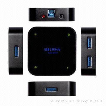 4-port USB 3.0 hub with USB cable and power supply